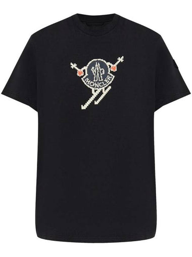 Men's Ski Logo Printing Short Sleeve T-Shirt Black - MONCLER - BALAAN 1