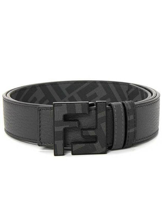 Square FF Leather Reversible Belt Grey - FENDI - BALAAN 2