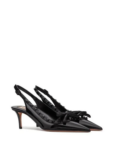 Rockstud Bow Slingback Heel Black - VALENTINO - BALAAN 1