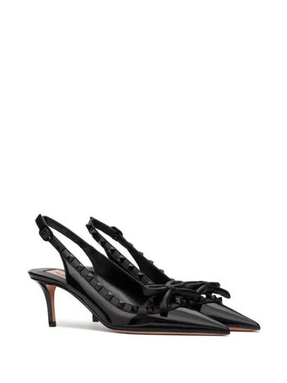 Rockstud Bow Slingback Heel Black - VALENTINO - BALAAN 2