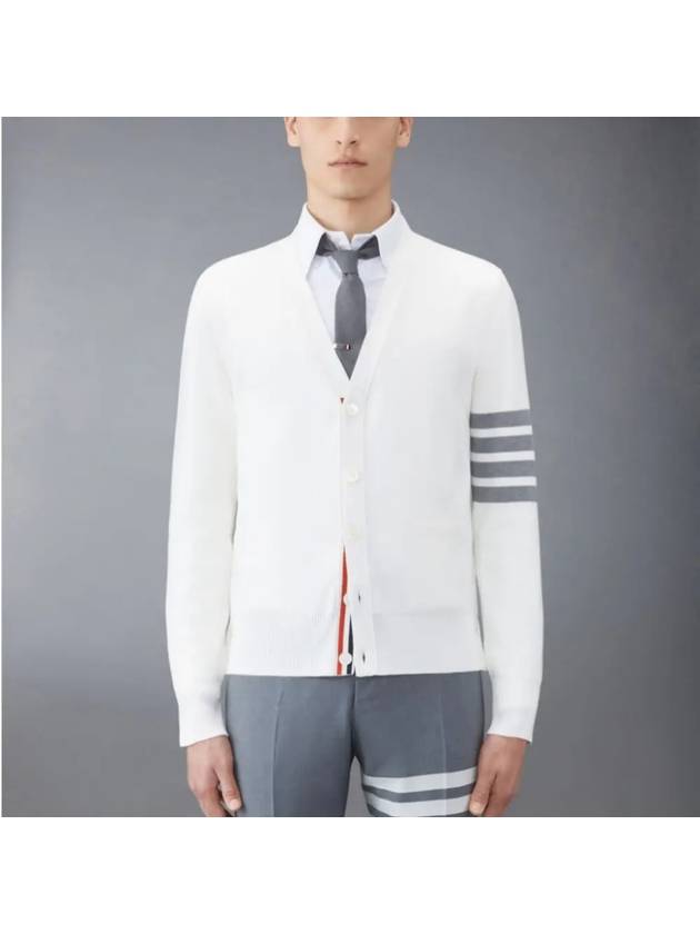 Milano Stitch 4 Bar Cardigan White - THOM BROWNE - BALAAN 2