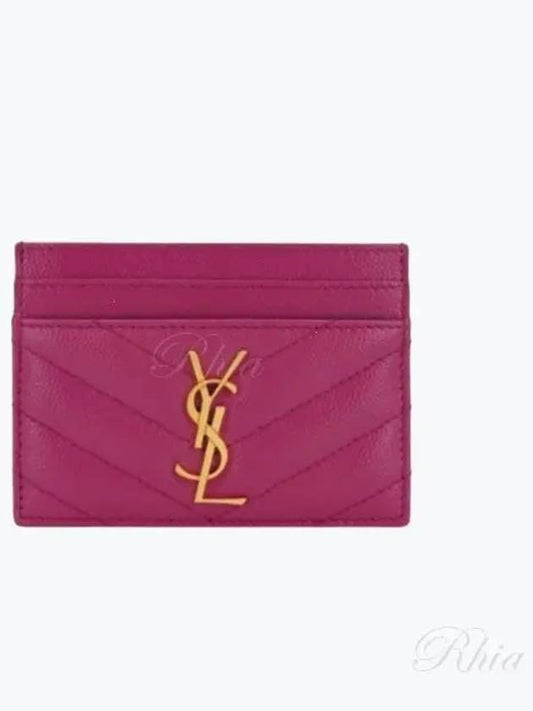 Gold Hardware Matelasse Caviar Leather Card Wallet Fuchsia - SAINT LAURENT - BALAAN 2