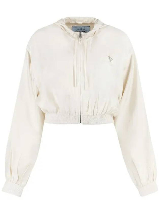 Women's Silk Twill Blouson Jacket Ivory - PRADA - BALAAN 1