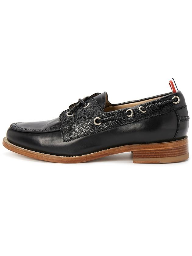 Men's Vitello Calf Leather Boat Shoes Black - THOM BROWNE - BALAAN 5