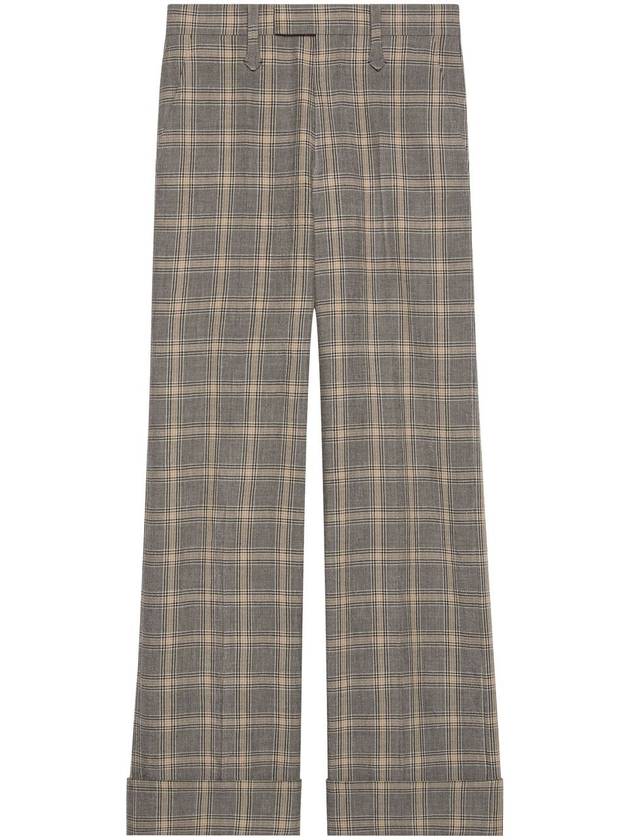 Women's Prince ofwhale Check Wool Straight Pants Gray - GUCCI - BALAAN 2