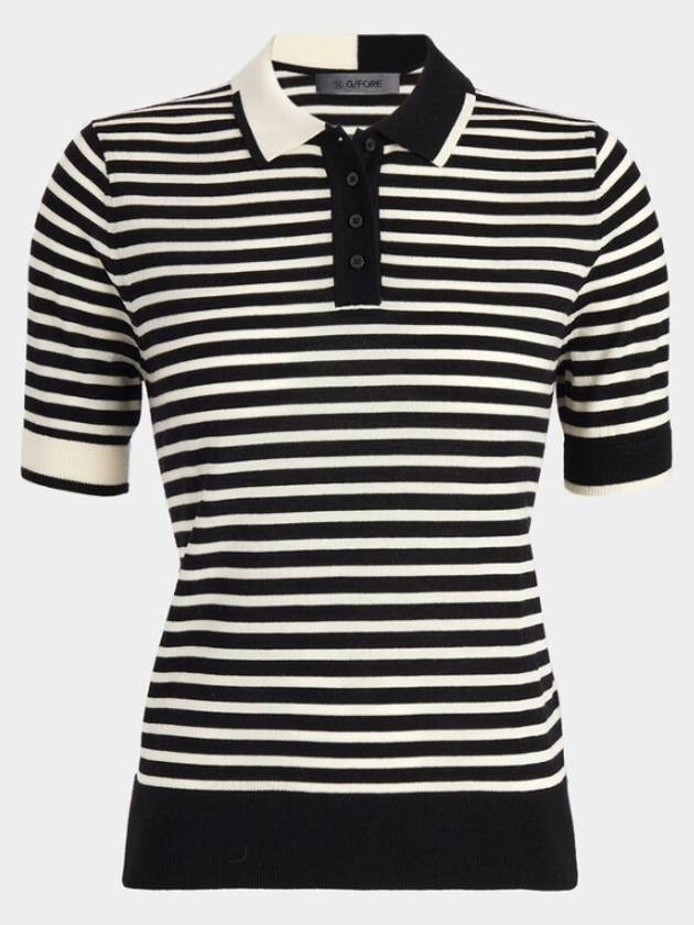 Women s Contrast Stripe Merino Wool Short Sleeve Sweater Polo GLS000002ONYX - G/FORE - BALAAN 1