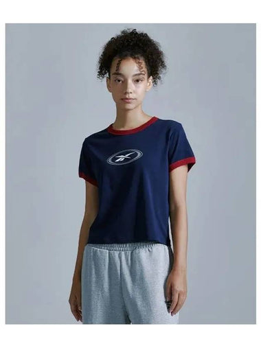 Essentials Semi Crop Ringer T Shirt Women Navy - REEBOK - BALAAN 1