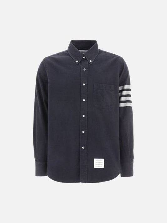 Men's Diagonal Solid Flannel Long Sleeve Shirt Navy - THOM BROWNE - BALAAN 2