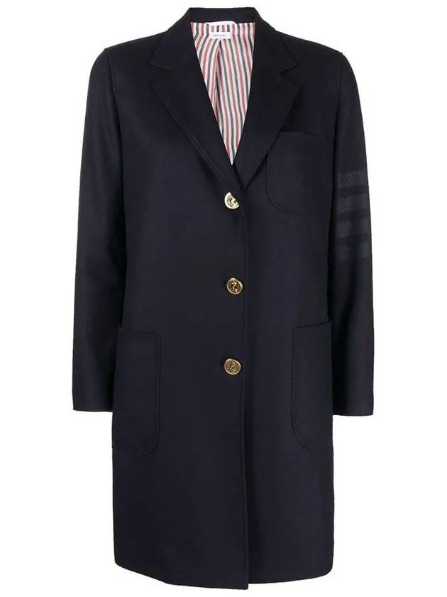 Flannel Sack 4 Bar Wool Cashmere Single Coat Navy - THOM BROWNE - BALAAN 3