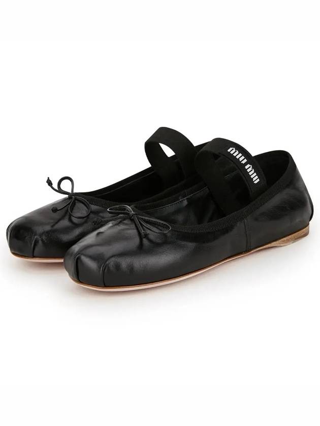Leather Ballerina Leather Mary Jane Flat Shoes Black - MIU MIU - BALAAN 4