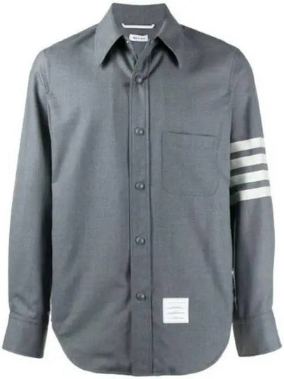 4 Bar Stripe Plain Weaving Wool Long Sleeve Shirt Grey - THOM BROWNE - BALAAN 2