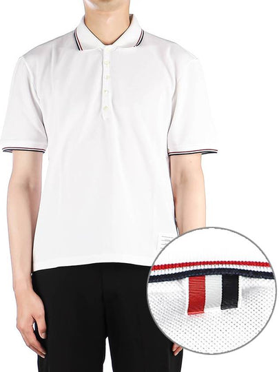 Classic Pique Stripe Short Sleeve Polo Shirt White - THOM BROWNE - BALAAN 2