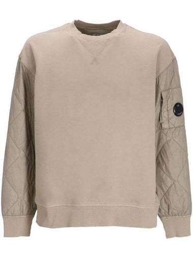 Diagonal Raised Fleece Mixed Quilted Crew Neck Sweatshirt Beige - CP COMPANY - BALAAN 1