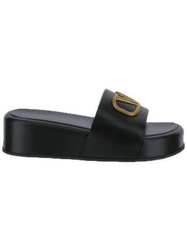 Women's V Logo Platform Slippers Black - VALENTINO - BALAAN 1