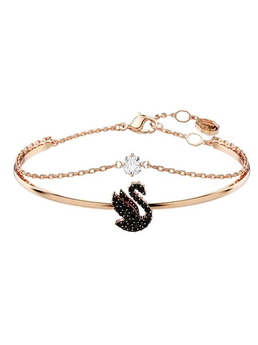 Iconic Swan Chain Bangle Bracelet Black Rose Gold - SWAROVSKI - BALAAN 1