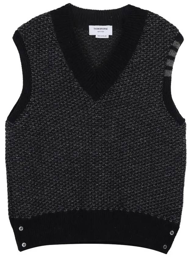 Mohair Tweed 4-Bar V Neck Vest Navy - THOM BROWNE - BALAAN 7