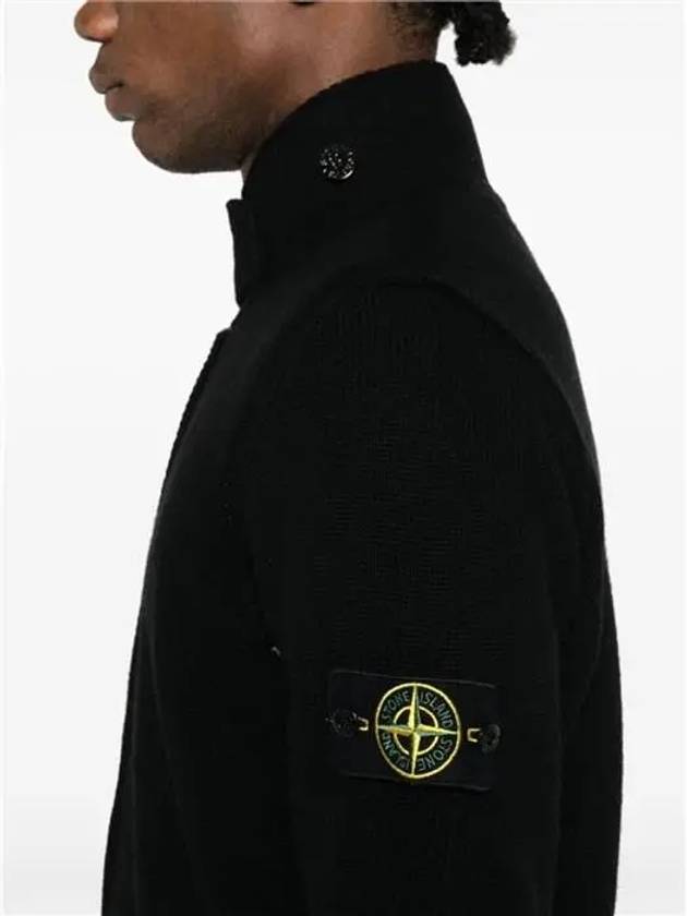 Wappen High Neck Button Up Wool Cardigan Black - STONE ISLAND - BALAAN 3