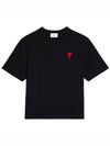 Heart Logo Cotton Jersey Short Sleeve T-Shirt Black - AMI - BALAAN 2