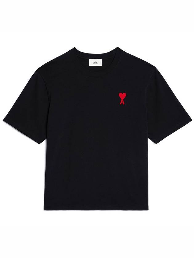 Heart Logo Cotton Jersey Short Sleeve T-Shirt Black - AMI - BALAAN 2