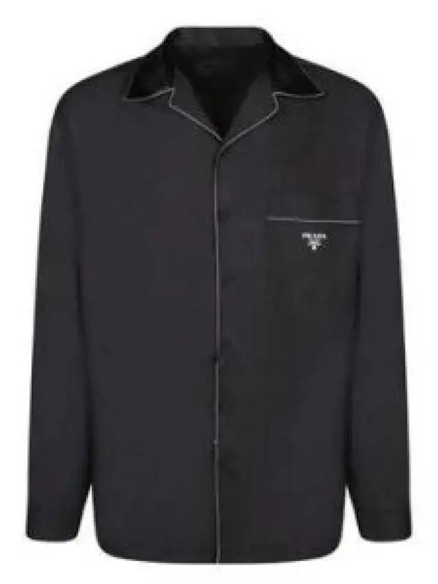 Embroidered Logo Pocket Silk Long Sleeve Shirt Black - PRADA - BALAAN 2