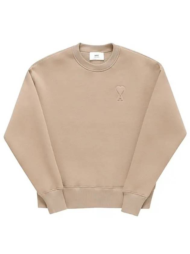 De Coeur Embossed Logo Crewneck Sweatshirt Marron Tan - AMI - BALAAN 3