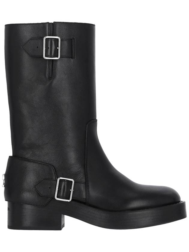 Americana Harness Leather Middle Boots Black - COURREGES - BALAAN 1