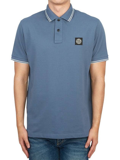 Stretch Cotton Pique Short Sleeve Polo Shirt Light Blue - STONE ISLAND - BALAAN 2