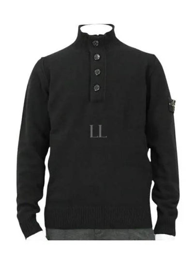 Wappen Patch Half Button Lambswool Knit Top Black - STONE ISLAND - BALAAN 2