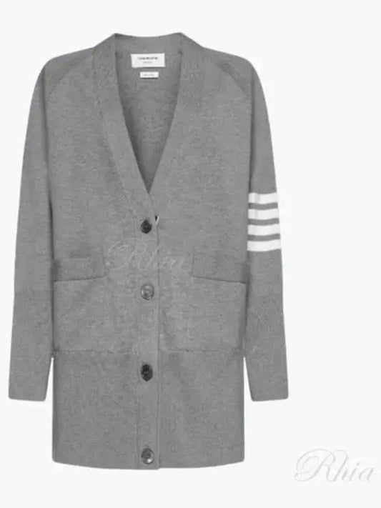 Stitched Cotton 4 Bar Cardigan Grey - THOM BROWNE - BALAAN 2