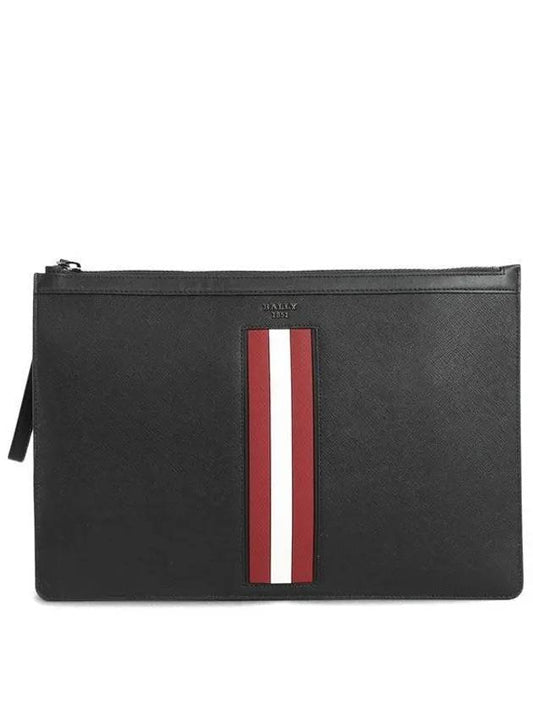 Bollis Large Recycled Leather Clutch Bag Black - BALLY - BALAAN 2