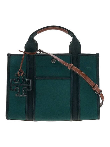 Small Twill Tory Tote Bag Green - TORY BURCH - BALAAN 1