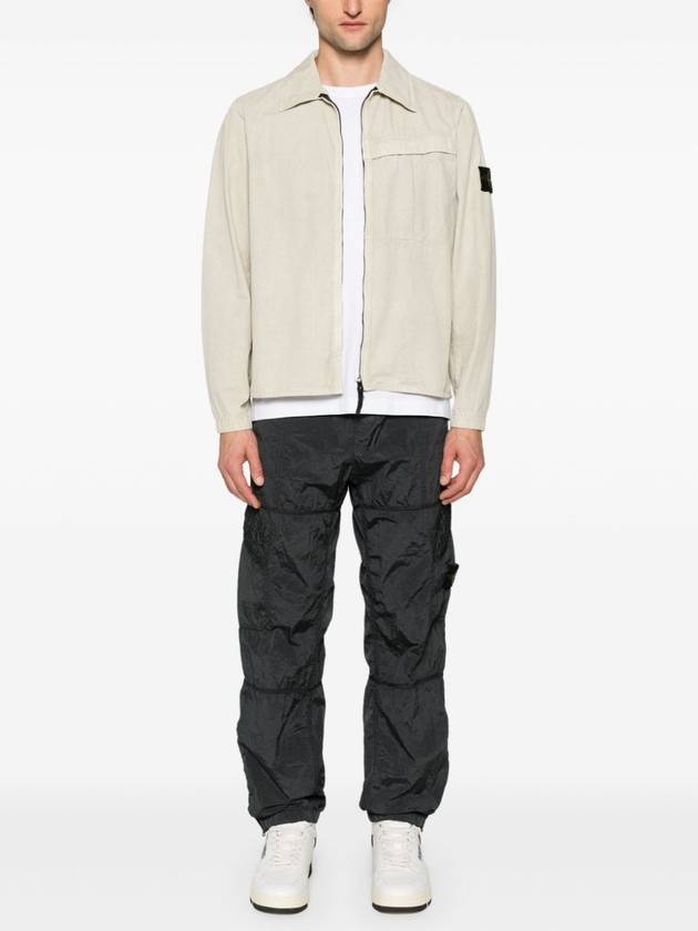 Organic Cotton Shirt Zip Up Jacket Beige - STONE ISLAND - BALAAN 4