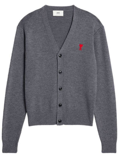 Heart Logo Merino Wool Cardigan Heather Grey - AMI - BALAAN 2