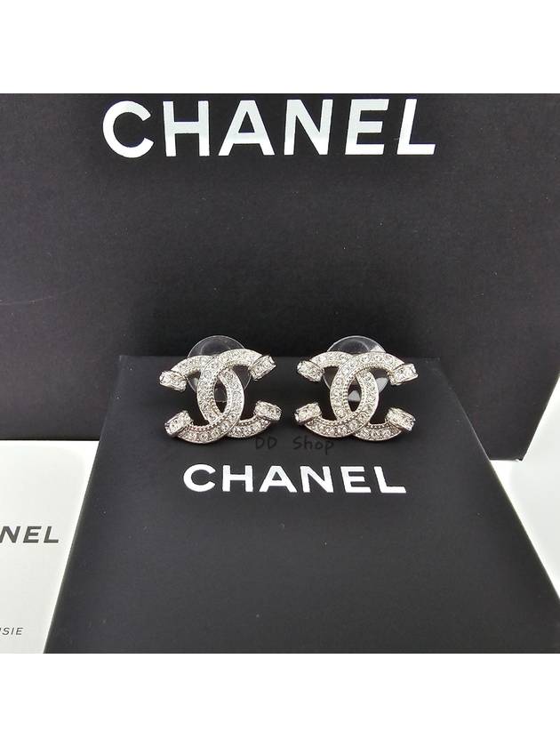 CC Logo Crystal Metal Earrings Silver - CHANEL - BALAAN 6