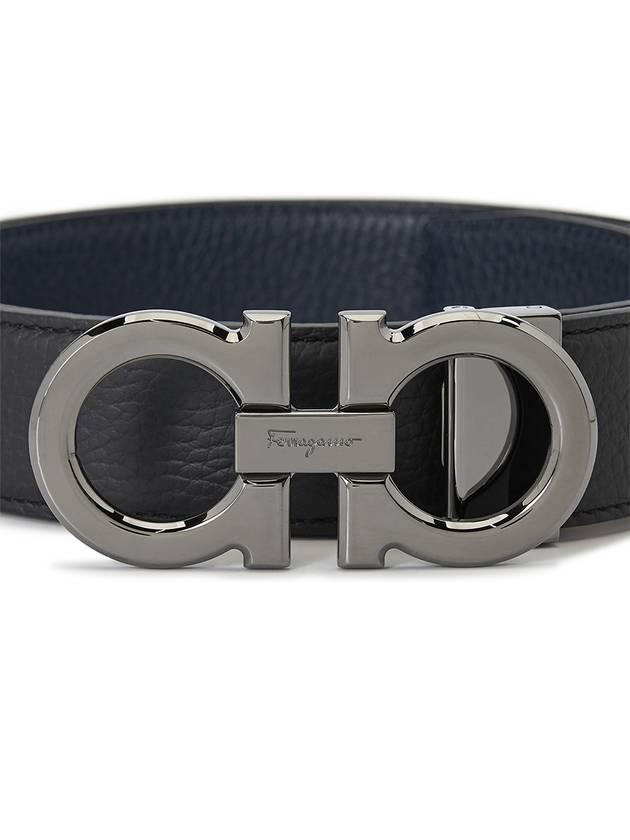 Reversible Gancini Leather Belt Navy - SALVATORE FERRAGAMO - BALAAN 8