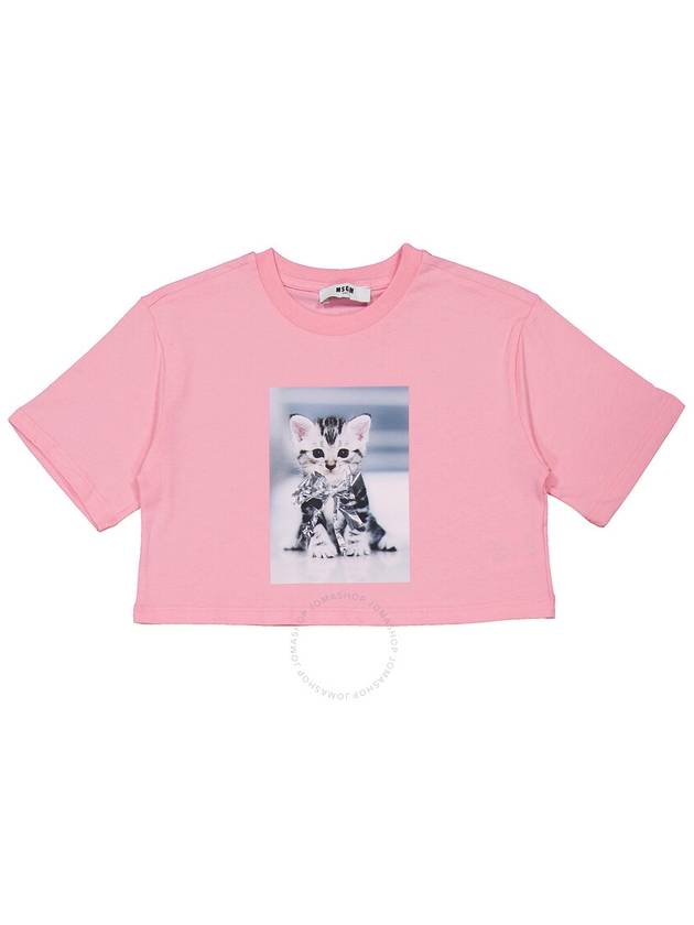 MSGM Girls Kitten Graphic Cropped Cotton T-Shirt, Size 8Y - MSGM - BALAAN 1