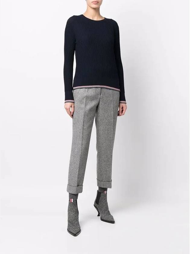 Women's Lightweight Baby Cable Wool Knit Top Navy - THOM BROWNE - BALAAN 4