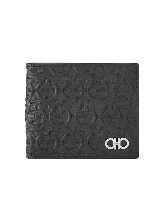 Gancini Embossed Logo Half Wallet Black - SALVATORE FERRAGAMO - BALAAN 1