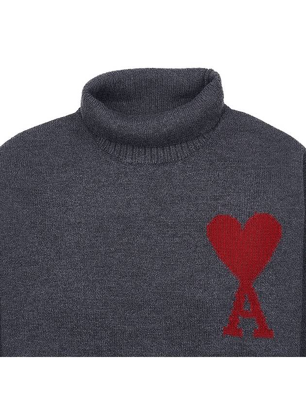 Intarsia Heart Logo Turtleneck Grey - AMI - BALAAN 4