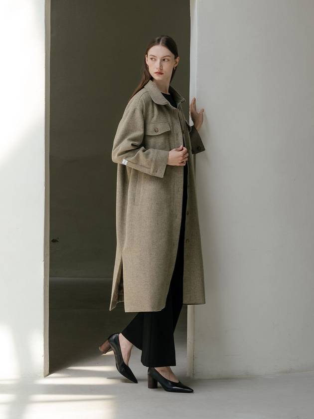 Wool Blend Shirt Coat Khaki - YOUNESS - BALAAN 3