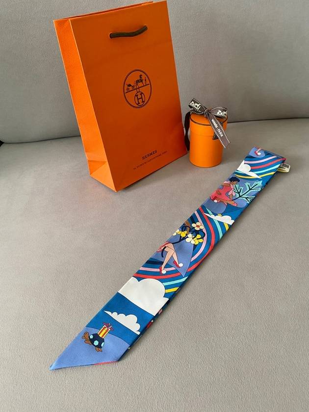 Carres Volants Twilly Scarf Blue Jaune Vif - HERMES - BALAAN 5