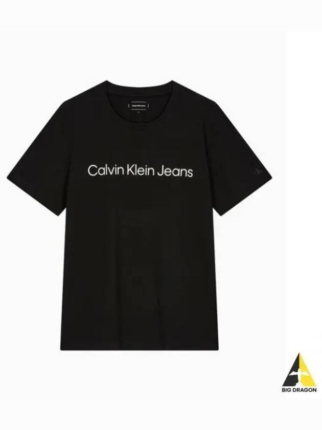 JEANS Men s Black Regular Fit Institutional Logo Short Sleeve T Shirt J326954 BEH - CALVIN KLEIN - BALAAN 1