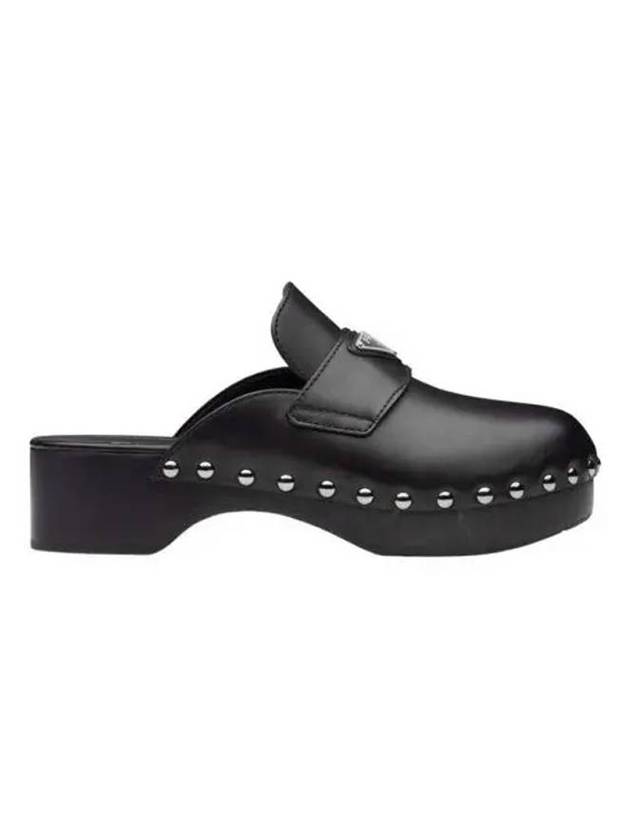 Studded Leather Cloak Mule Black - PRADA - BALAAN.