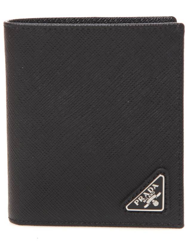 Triangle Logo Saffiano Half Wallet Black - PRADA - BALAAN 3