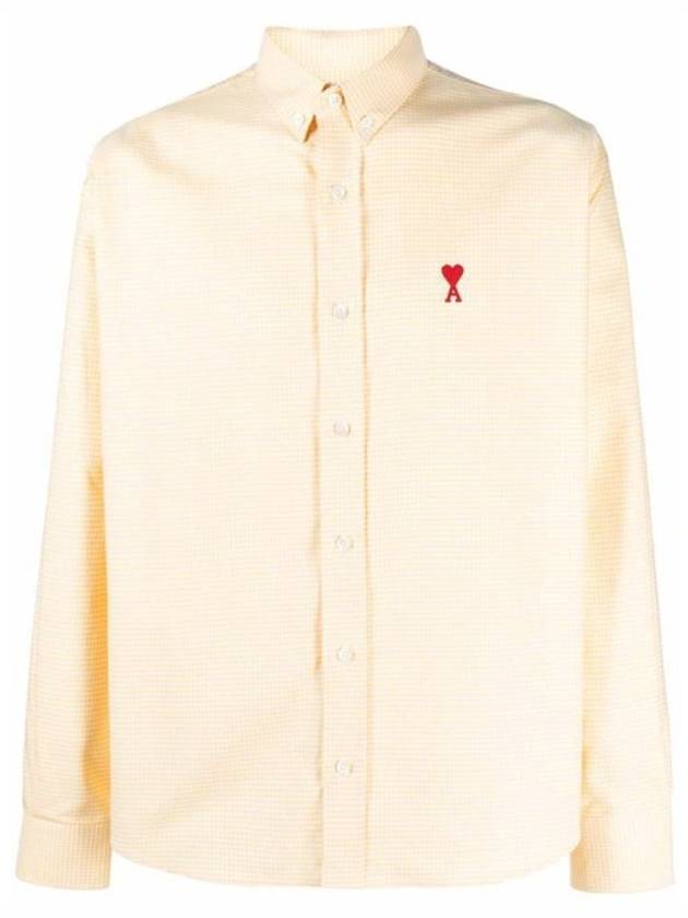 Check Embroidered Logo Long Sleeve Shirt Yellow - AMI - BALAAN.