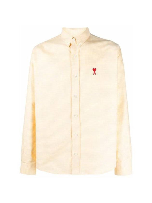 Check Embroidered Logo Long Sleeve Shirt Yellow - AMI - BALAAN.