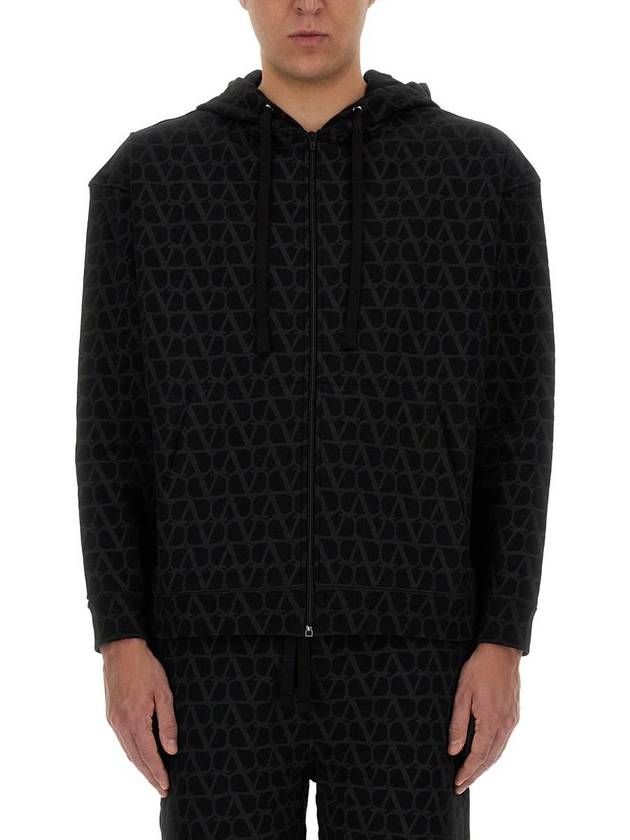 Toile Iconograph Print Cotton Hooded Zip-Up Black - VALENTINO - BALAAN 2