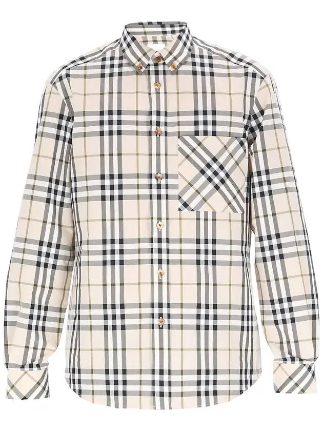 Men's Poplin Check Long Sleeve Shirt Ivory Black - BURBERRY - BALAAN 1