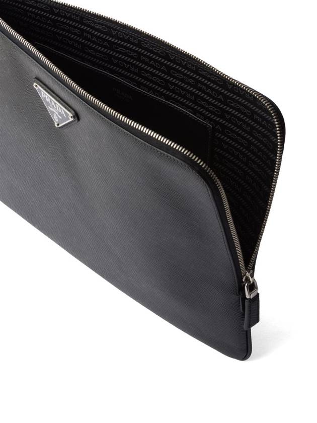 Triangle Logo Large Saffiano Clutch Bag Black - PRADA - BALAAN 4