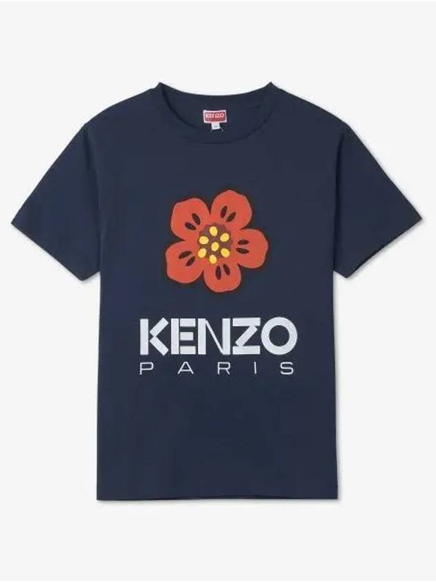 Women's Boke Flower Loose Fit Cotton Short Sleeve T-Shirt Navy - KENZO - BALAAN 2